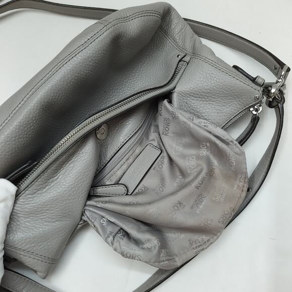 Michael Kors Gray Pebbled Leather Double Zipper Crossbody Shoulder Bag - Picture 12 of 16